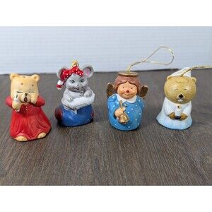 Lot of 4 VTG Jasco Giftco Lil Chimers Christmas Bell Ornaments Porcelain 3"
